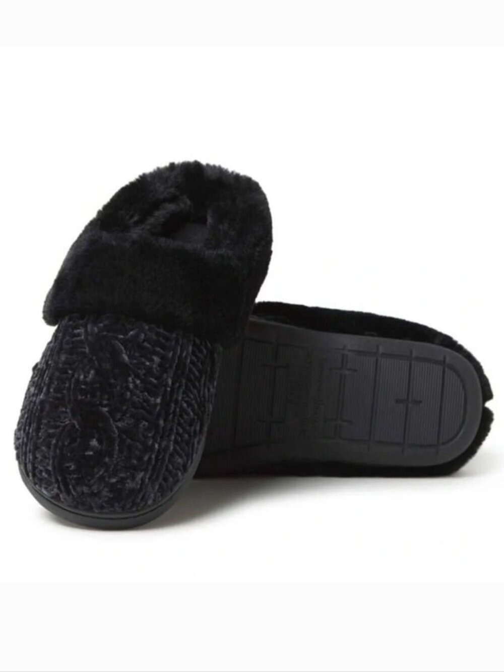 Dearfoams Women's Black Claire Cable Knit Chenille Clog Size 7-8